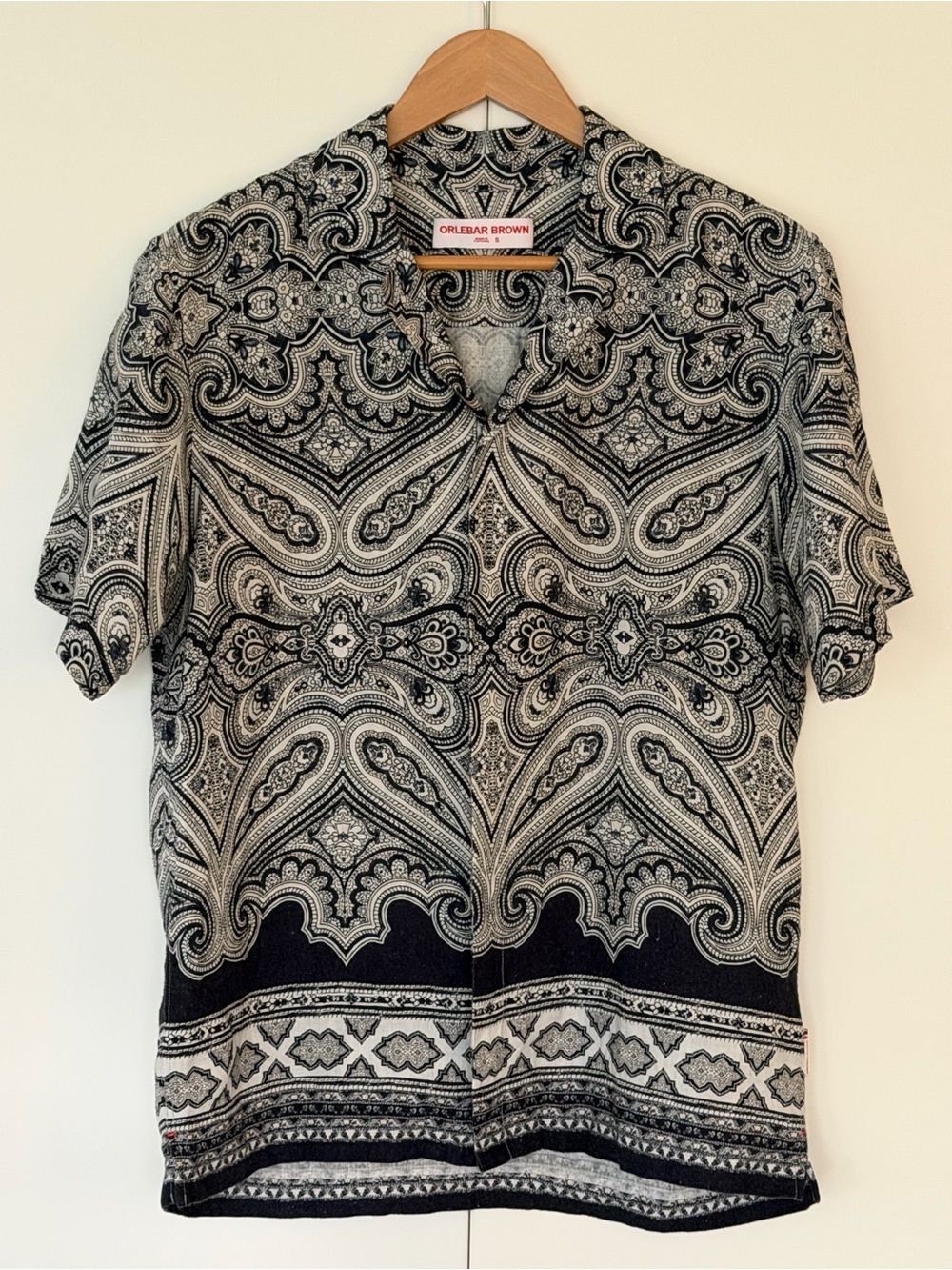 Orlebar Brown Navy and White Paisley Short-Sleeve Button-Down Shirt